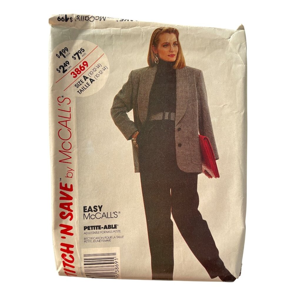 80s McCalls 3869 Sewing Pattern Size 10-12-14 Misses Jacket & Pants Vintage CUT